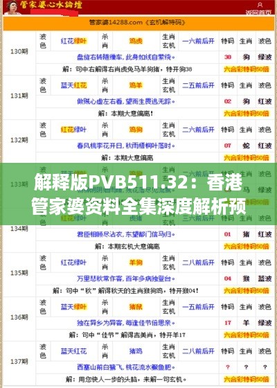 解释版PVB511.32：香港管家婆资料全集深度解析预测